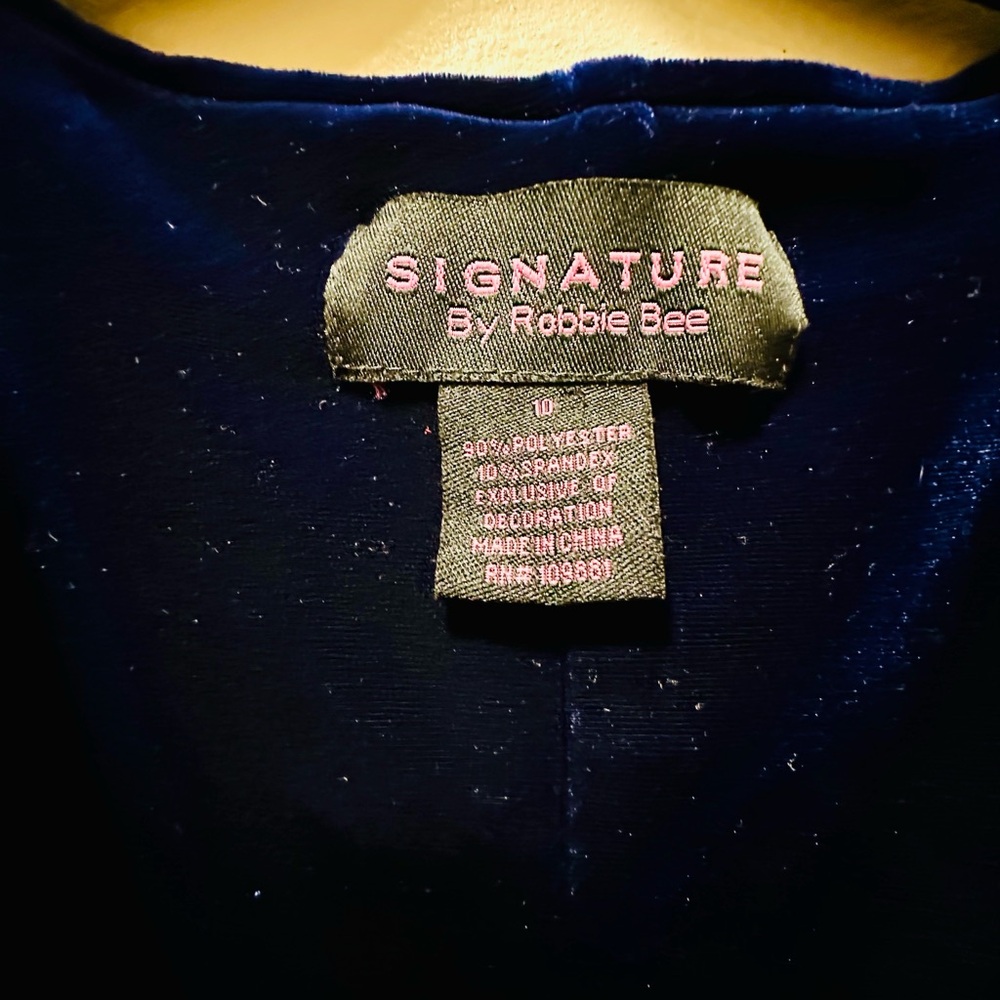 Signature by Robbie Bee Blue Velvet Midi Dress Rhinestone Buttons Size 10 - Picture 3 of 6